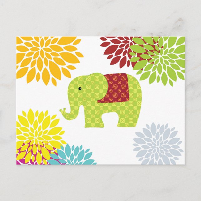 Carte Postale Jolie couleur Hippie Elephant puissance de fleur (Devant)