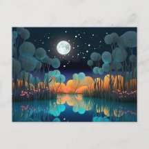Jolie étoile Sky Pleine lune Lake Scène