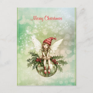Carte Postale Jolie fée de Noël sur un ornement