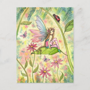 Carte Postale Jolie fée des fleurs et coccinelle fantaisie artis