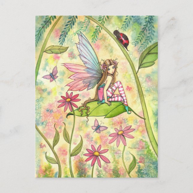Carte Postale Jolie fée des fleurs et coccinelle fantaisie artis (Devant)