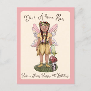 Carte Postale Jolie Fée Vintage Joyeux Anniversaire Quatre Ans