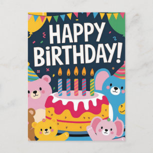 Carte Postale Jolie fête d'anniversaire animal Design pour enfan