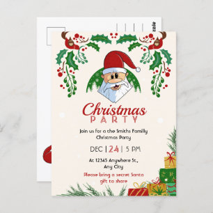 Carte Postale Jolie fête de Noël Père Noël Festive Élégant flora