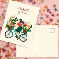 Jolie Fille à Bicyclette avec des Fleurs MERCI