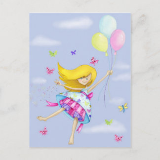 Carte Postale Jolie fille ballon fée vol de cadeaux de fantaisie