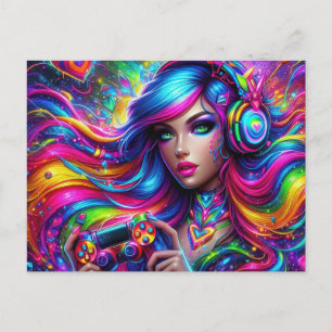 Carte Postale Jolie fille de joueur colorée