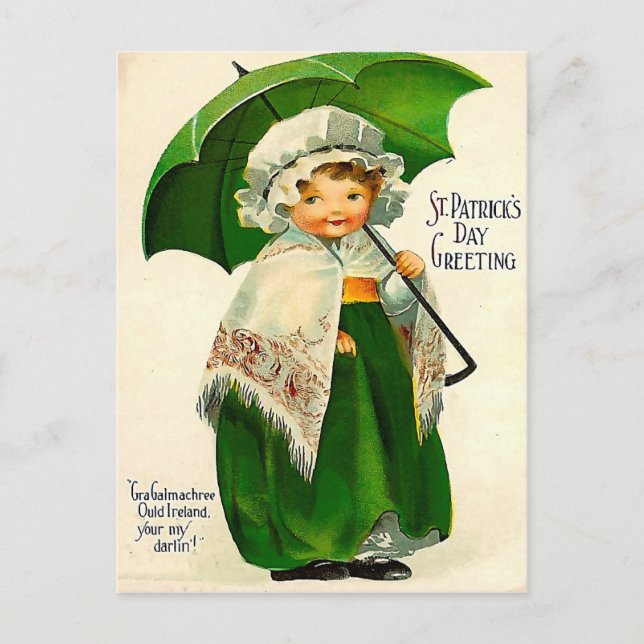 Carte Postale Jolie fille irlandaise avec parapluie vert (Devant)