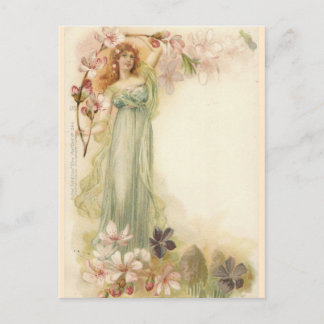 Carte Postale Jolie fille Vintage en fleurs