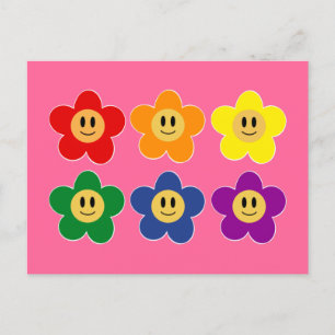 Carte Postale Jolie fleur arc-en-ciel LGBT - Fond rose