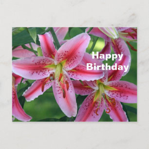 Carte Postale Jolie Fleur de Lys Rose Photo Anniversaire