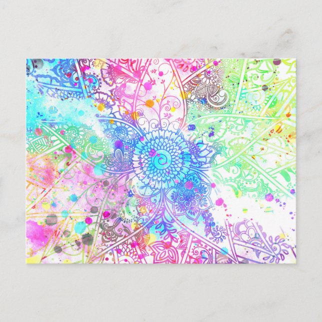 Carte Postale Jolie fleur henné dessiné à la main aquarelles (Devant)