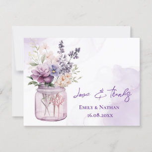 Carte Postale Jolie Fleurs violettes Mason Jar Merci Mariage