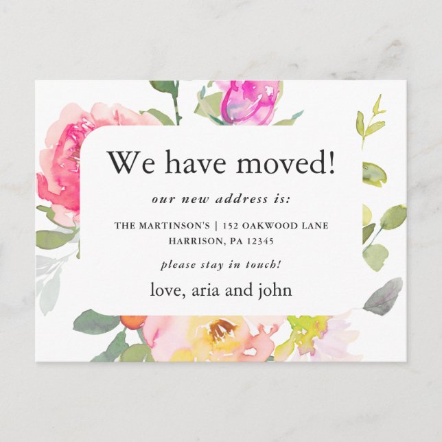 Carte Postale Jolie Floral Nouvelle Adresse Moving Faire-part (Devant)