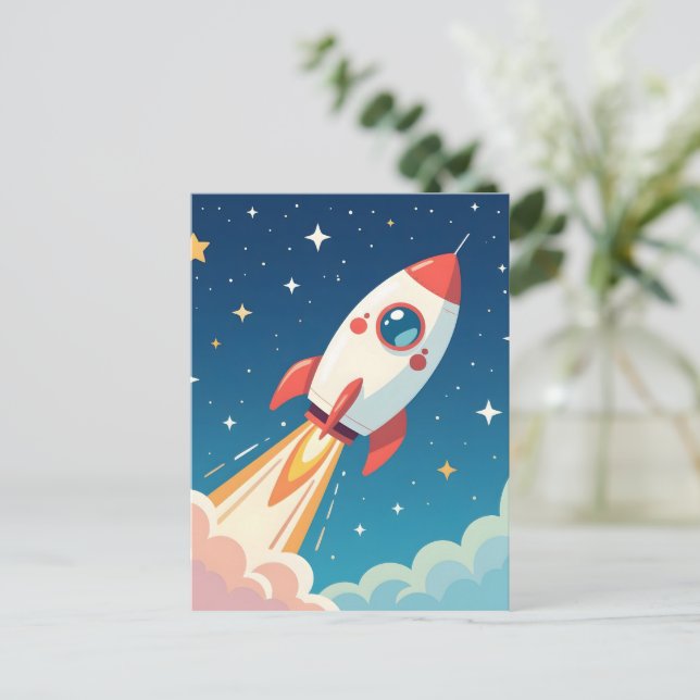 Carte Postale Jolie fusée spatiale qui décolle (Debout devant)
