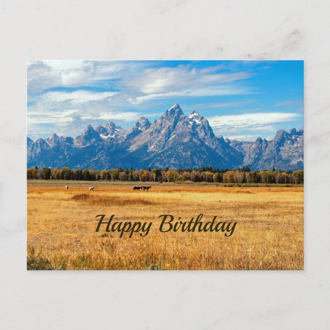 Carte Postale Jolie Golden Field Mountains Anniversaire (Devant)