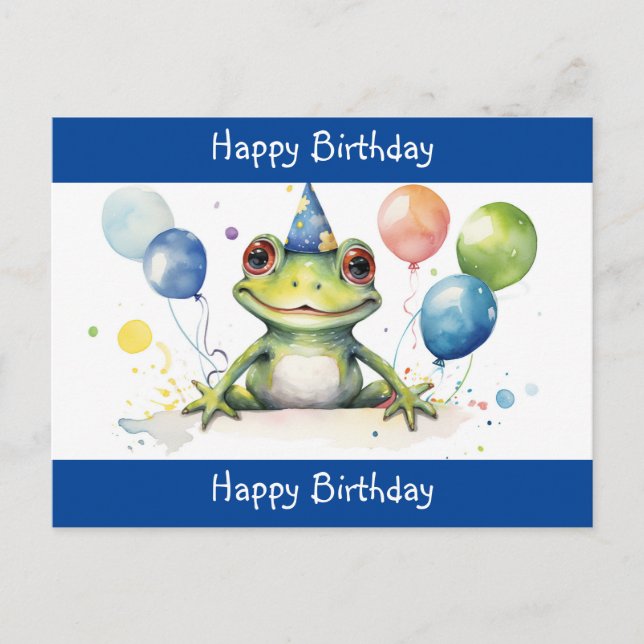 Carte Postale Jolie grenouille verte avec des ballons Joyeux Ann (Devant)