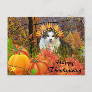 Carte Postale Jolie illustration de chat pour la fête de Thanksg