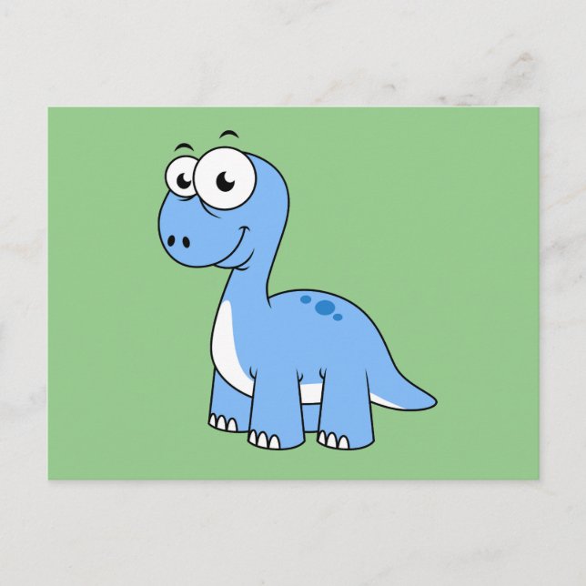 Carte Postale Jolie illustration d'un Brontosaurus. (Devant)
