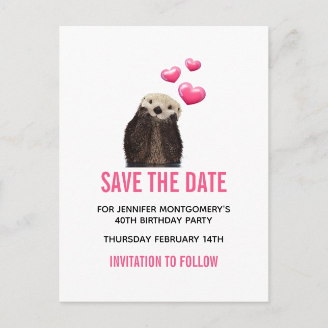 Carte Postale Jolie loutre avec coeurs de la Saint-Valentin Enre (Devant)