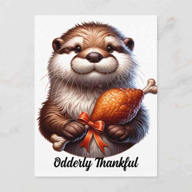 Carte Postale Jolie loutre avec dinde de Thanksgiving  (Devant)