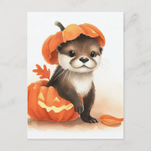 Carte Postale Jolie loutre d'Halloween à l'aquarelle
