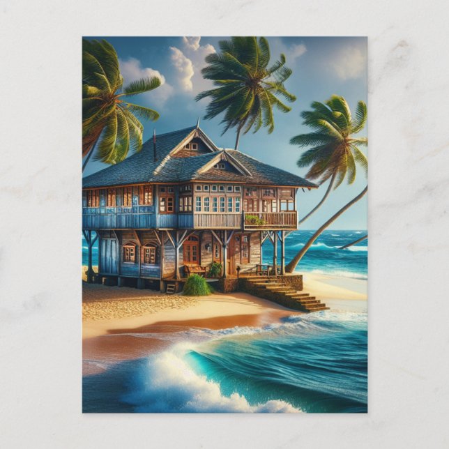 Carte Postale Jolie maison de Cabine de plage en rondins (Devant)