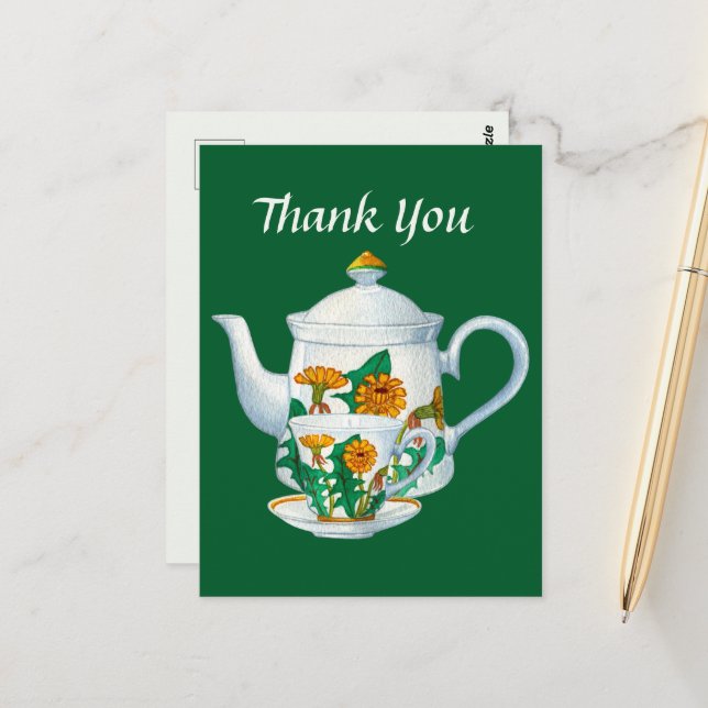 Carte Postale Jolie maison de thé merci (Devant/Arrière en situation)