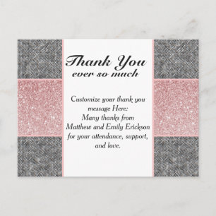 Carte Postale Jolie Parties scintillant rose Faux et tissu gris