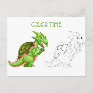 Carte Postale Jolie pêche verte et coloration de dragon rouge