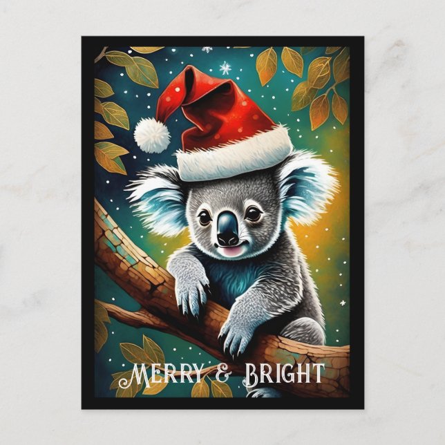 Carte Postale Jolie Père Noël Koala sur la branche des arbres No (Devant)