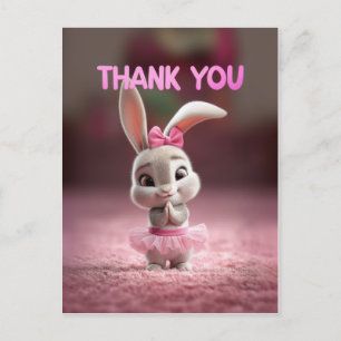 Carte Postale Jolie petite fille lapin en tutu rose merci
