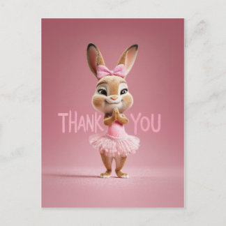 Carte Postale Jolie petite fille lapin en tutu rose Merci