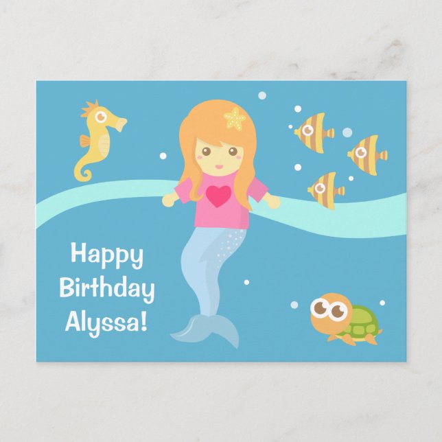 Carte Postale Jolie petite sirène sous-marine Joyeux anniversair (Devant)