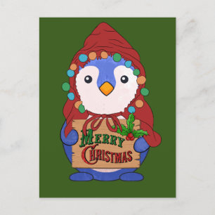 Carte Postale Jolie pinguin souhaite joyeux noël Thon
