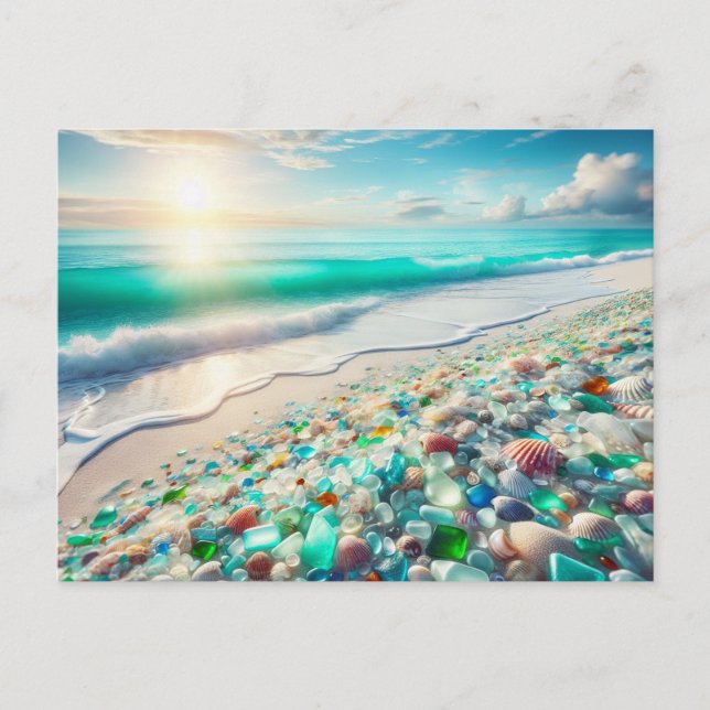 Carte Postale Jolie plage Ocean avec verre de mer (Devant)