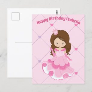 Carte Postale Jolie princesse fille rose enfants Personnalisé Jo