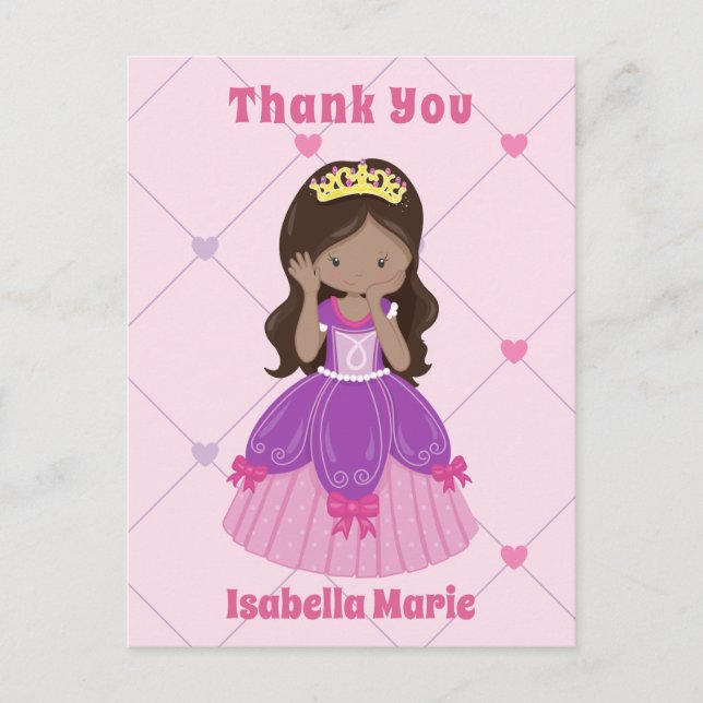Carte Postale Jolie princesse hispanique fille rose Merci person (Devant)