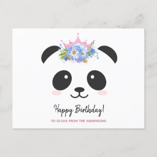 Carte Postale Jolie princesse panda personnalisée Joyeux Anniver