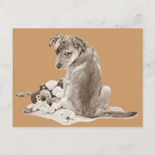Carte Postale Jolie race mixte chiot avec l'art réaliste chien e