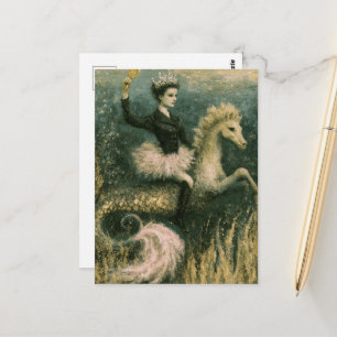 Carte Postale Jolie Reine Ballerine sur son Hippocampe Sirène
