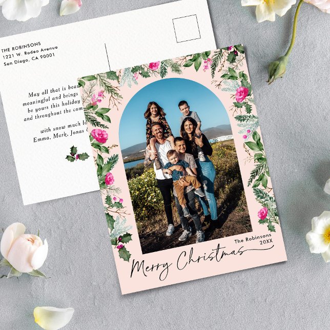 Carte Postale Jolie rose pâle hiver Folio Arc Photo Holiday (Créateur téléchargé)