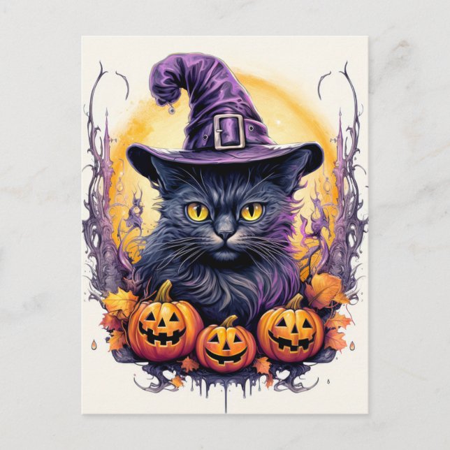 Carte Postale Jolie Sorcière de chat Little Kitty (Devant)