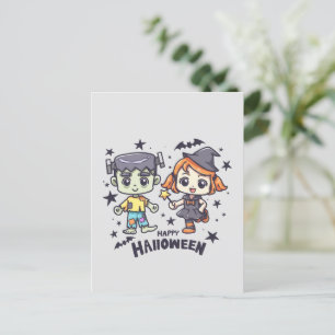 Carte Postale Jolie sorcière et Mischievous zombie garçon