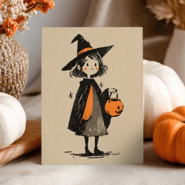 Carte Postale Jolie sorcière fille Rétro minimaliste Halloween (Créateur téléchargé)
