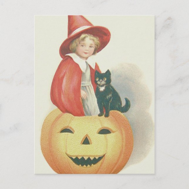 Carte Postale Jolie sorcière noir chat Jack-o'-lantern (Devant)