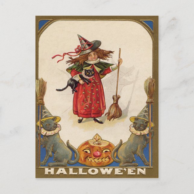 Carte Postale Jolie sorcière noire Jack O' Lantern (Devant)