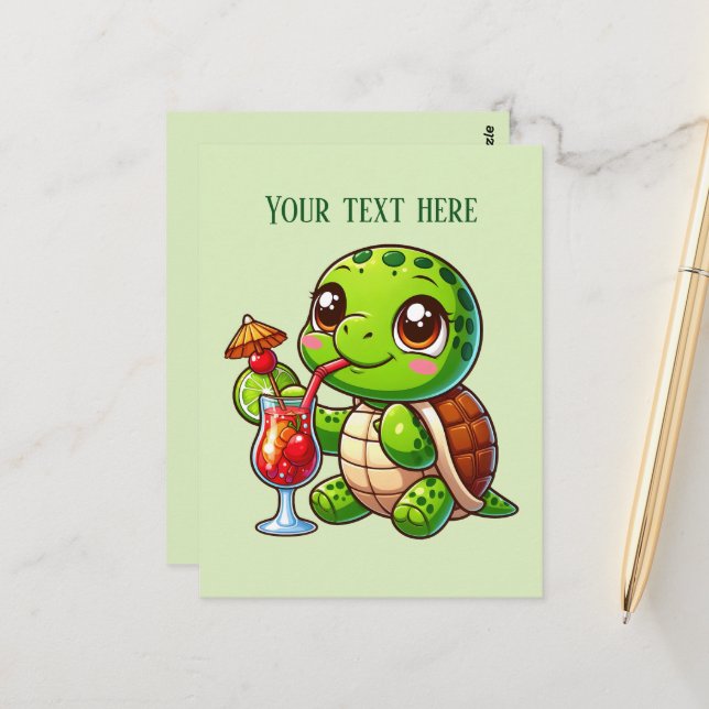Carte Postale Jolie tortue de plage d'été ajouter du texte (Devant/Arrière en situation)