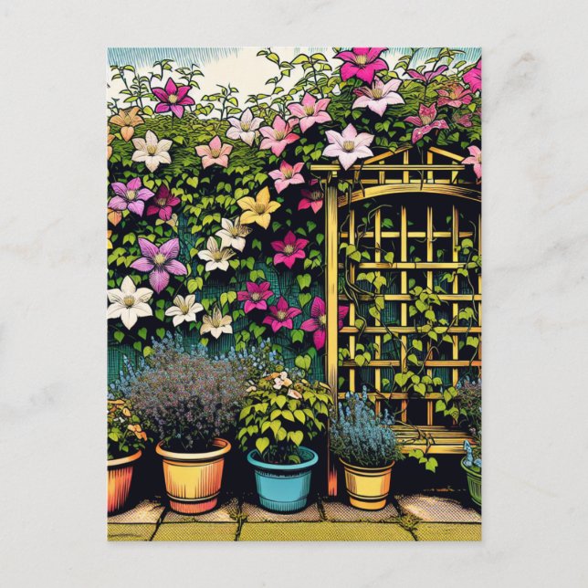 Carte Postale Jolie Trellis extérieurs et Pots de Plantes (Devant)