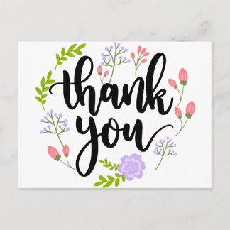 Carte Postale Jolie typographie florale manuscrite Merci
